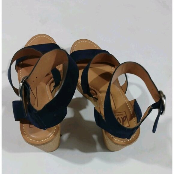 DV8 Dolce Vita Ankle Strap Wedge Heel Sandals Shoes Est Size 8.5 Blue Suede - Picture 4 of 12